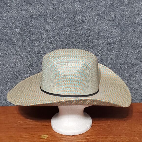 Rodeo King 25X Straw Cowboy Hat Powder Horn Blue Biege Rio Western Hat Barncore - Picture 7 of 13